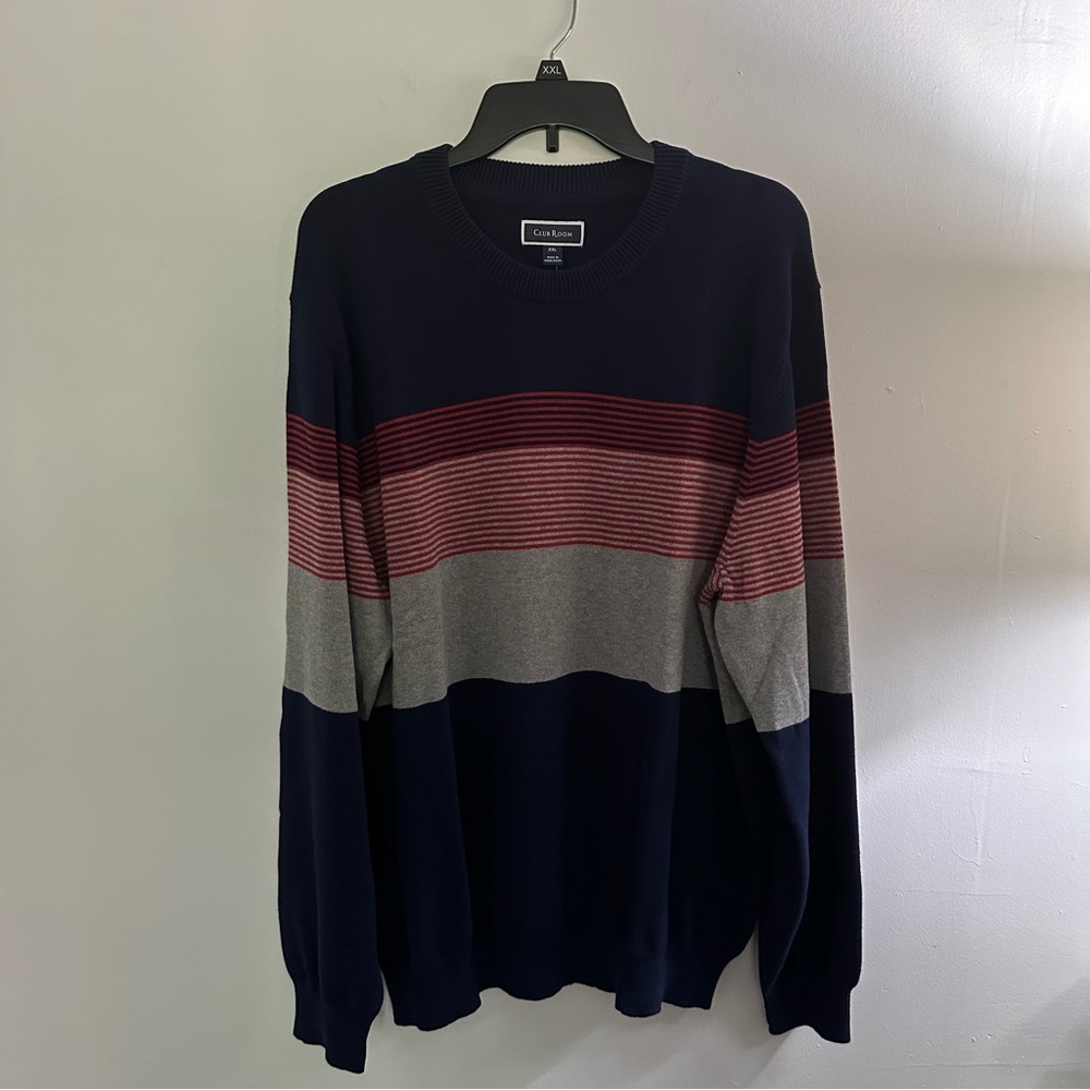 Club Room Sweater Men's Size XXL Striped Colorblock Multicolor Cotton Long SL